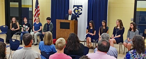 Dr. James Rehberg, TCCHS assistant principal and GHP coordinator, introduces the school’s nominees for this year’s GHP program.