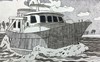 TCCHS junior Wyatt Vinson created this first-place winning ink piece, “Yacht,” using pencil, sharpie pen, and ink-based paint.