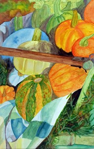 Senior Loren Osgatharp earned five awards including this first-place watercolor “Pumpkins and Melons,” made in honor of her favorite season