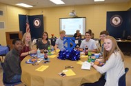 TCCHS Student Ambassadors enjoy lunch at a recent town hall meeting held at the school.