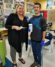 TCCHS student Dustin Johnson makes a delivery to teacher Amy Ponder.