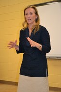 Kelley Eckels Currie speaks to students.