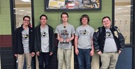Thomas County Central High School Quiz Bowl team members with their third place trophy from state competition: (left to right) Kaleb Ward, Bret Hendricks, Jason Weeks, Tommy Piland and Kyle Clark.