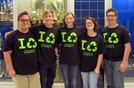 TCCHS students who signed the Yes pledge to recycle include (left to right) Will Baillargeon, Joshua Stephens, Michaela Gandy, Molly Grace White and Ethan Nicoll. Baillargeon, Stephens and Gandy are members of TCCHS Environmental Ambassadors.