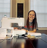 TCCHS Chick-fil-A Leader Academy member Loxley Slocumb enjoys sewing masks for local healthcare workers.