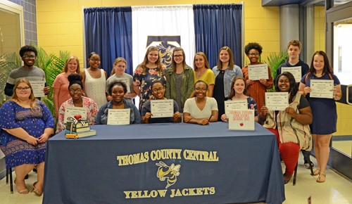 TCCHS Future Educator Signing Day participants pose with their certificates of intent.