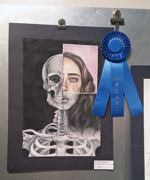 Senior Kate Weaver earned an overall first place award for her artwork, “Death.”