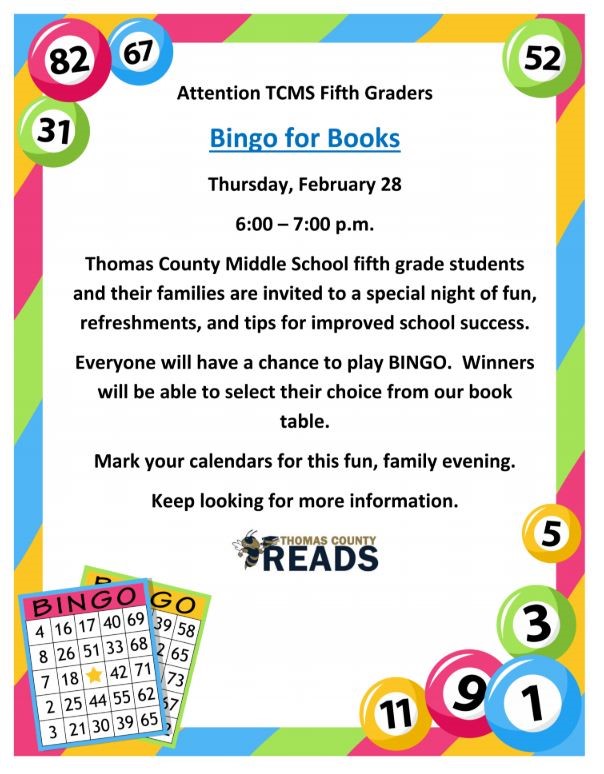 Book Bingo Night -5th grade
