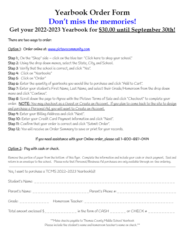 Yearbook Order Form 2022-2023