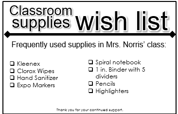 Classroom Supply List